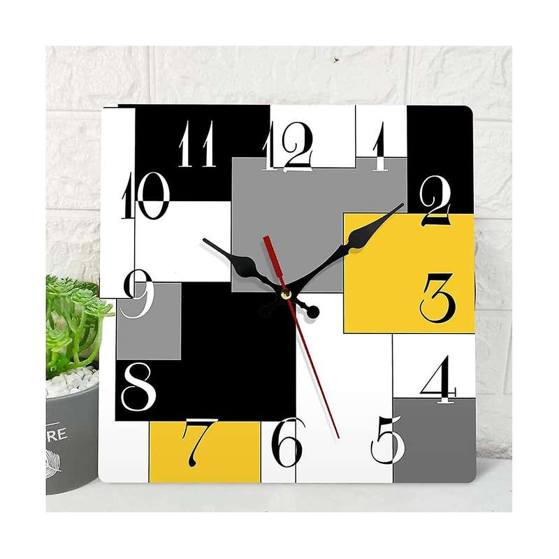 Wall Clock Silent Non-ticking, Abstract Geometric Minimalist Checkered Square Rustic Wall Clocks De