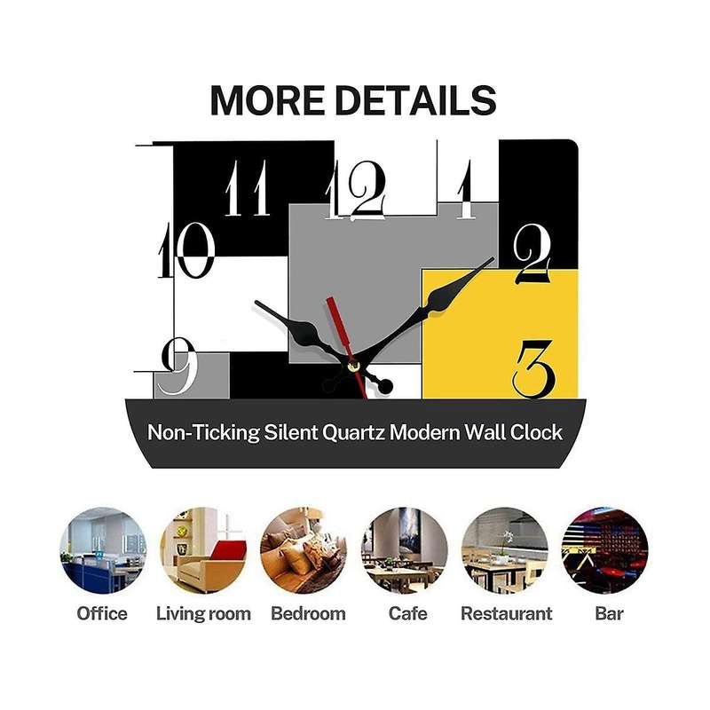 Wall Clock Silent Non-ticking, Abstract Geometric Minimalist Checkered Square Rustic Wall Clocks De