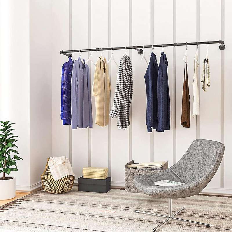 Wall Clothes Rail, Pipe Clothes Rack Wall Hanger for Clothes Storage, Industrial Detachable Clothes