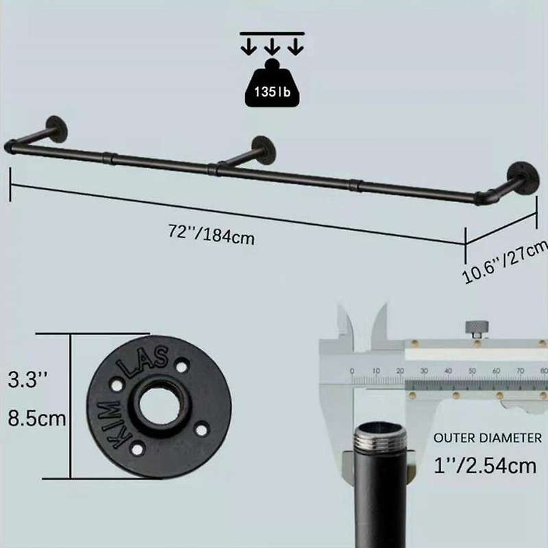 Wall Clothes Rail, Pipe Clothes Rack Wall Hanger for Clothes Storage, Industrial Detachable Clothes