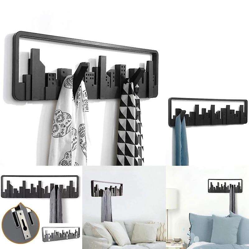 Wall Hanger Mount Multipurpose Hook Pastoral Style Black Coat Hanger Cityscape Art Clothes Hanger De