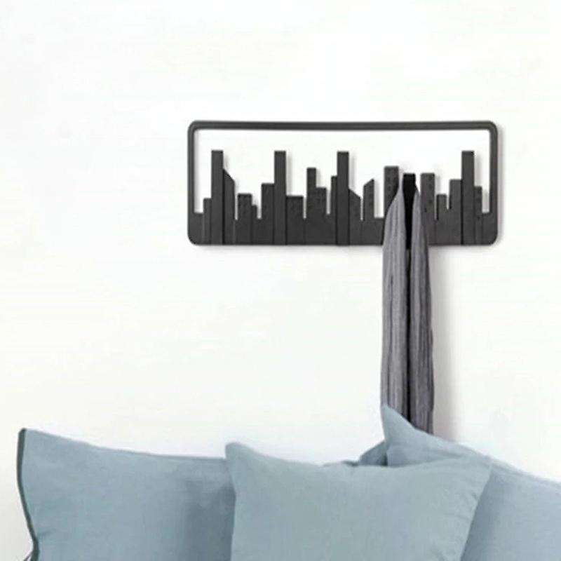 Wall Hanger Mount Multipurpose Hook Pastoral Style Black Coat Hanger Cityscape Art Clothes Hanger De
