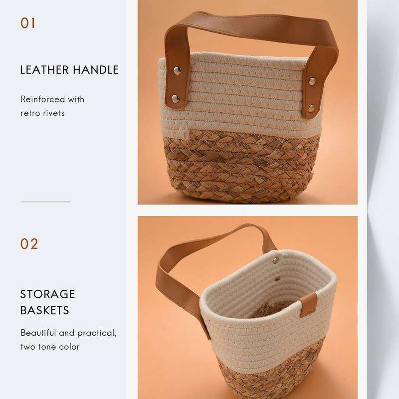 Wall Hanging Basket - Small Cotton Rope Woven Closet Bins - Shelf Basket Organizer for Plants Home