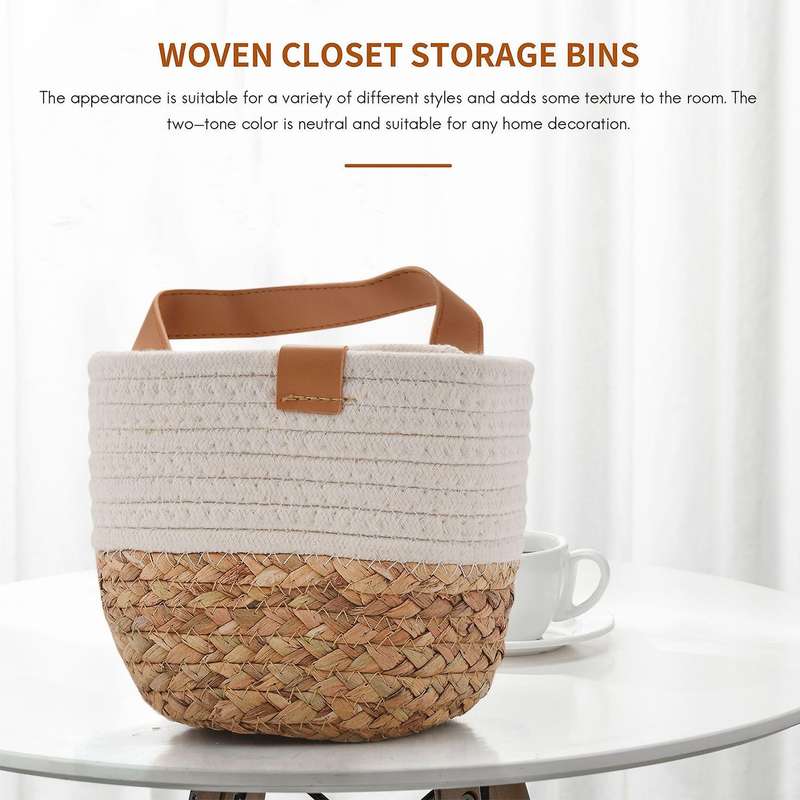 Wall Hanging Basket - Small Cotton Rope Woven Closet Bins - Shelf Basket Organizer for Plants Home
