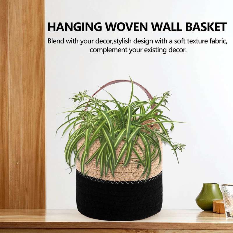 Wall Hanging Cotton Rope Basket with Handle Bins,woven Basket Organizer for Flower Plants,toys(s)