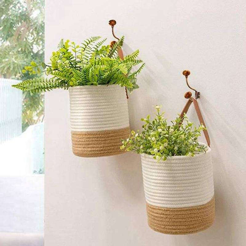 Wall Hanging Basket,cotton Rope Baskets with Handle Storage Bins for Door Closet,woven Basket Organ