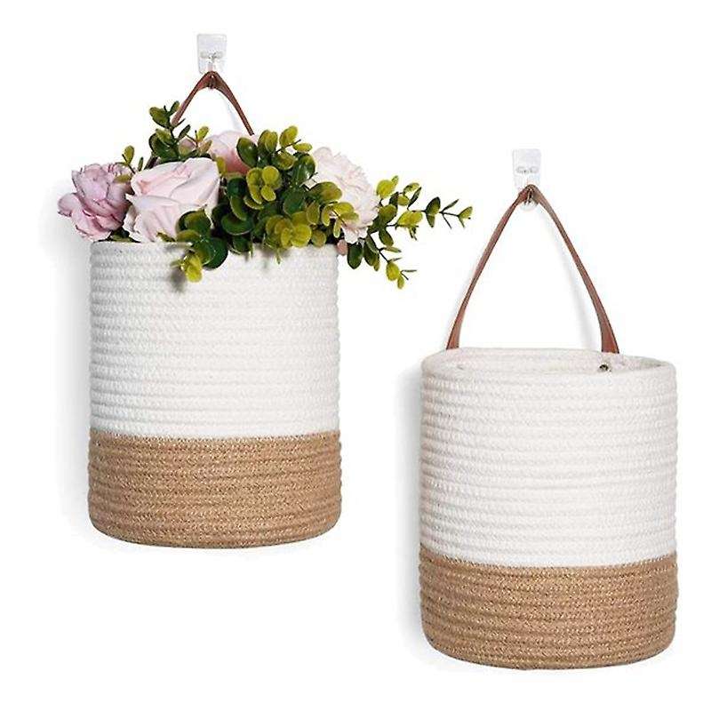 Wall Hanging Basket,cotton Rope Baskets with Handle Storage Bins for Door Closet,woven Basket Organ