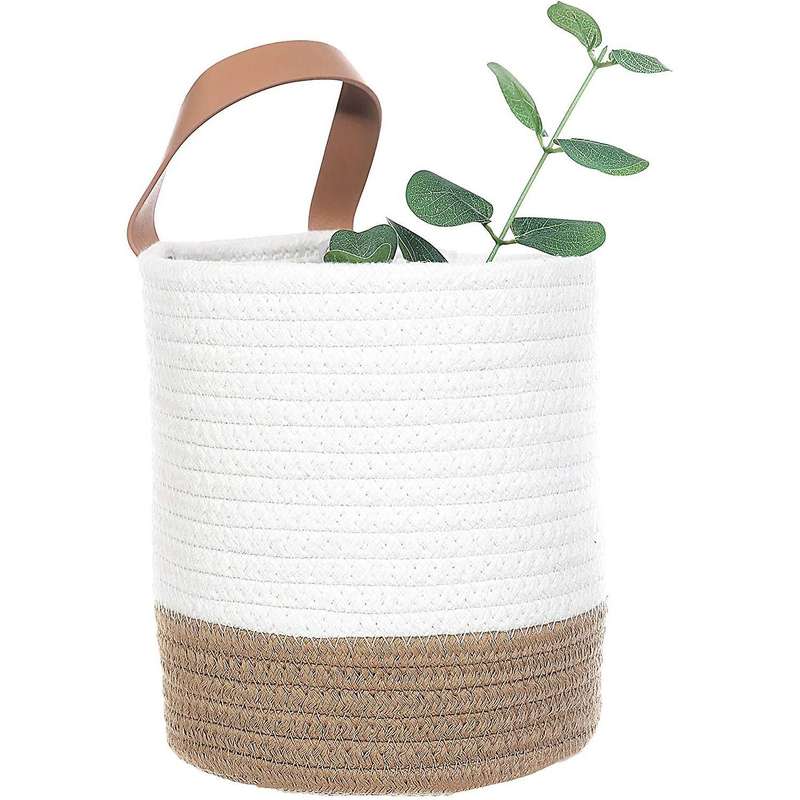 Wall Hanging Basket,cotton Rope Baskets with Handle Storage Bins for Door Closet,woven Basket Organ