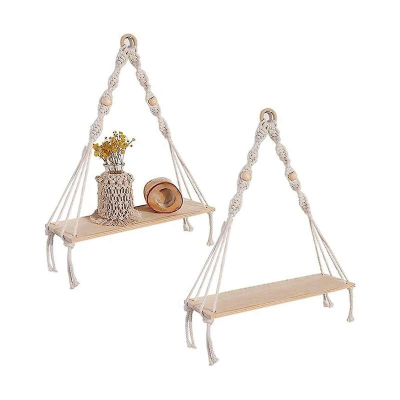 Wall Hanging Shelf ,boho Shelves with Wood Shelf ,2 Pcs Handmade Macrame Shelf for Hanging Plants A