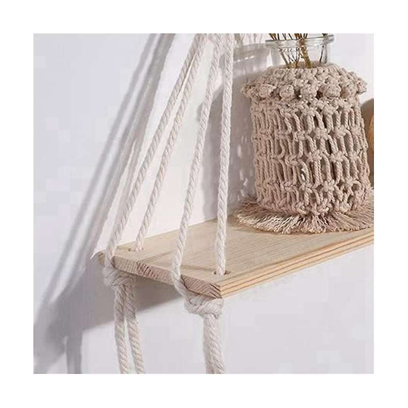 Wall Hanging Shelf ,boho Shelves with Wood Shelf ,2 Pcs Handmade Macrame Shelf for Hanging Plants A