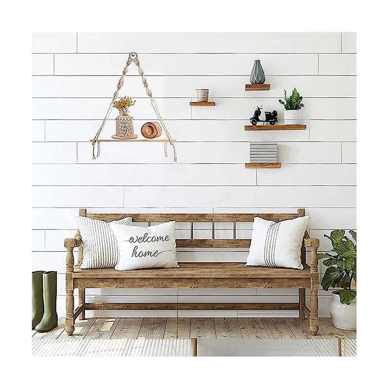 Wall Hanging Shelf ,boho Shelves with Wood Shelf ,2 Pcs Handmade Macrame Shelf for Hanging Plants A