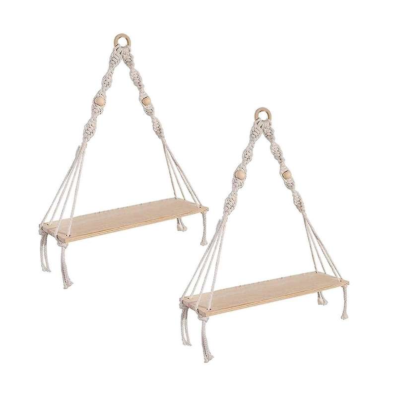 Wall Hanging Shelf ,boho Shelves with Wood Shelf ,2 Pcs Handmade Macrame Shelf for Hanging Plants A