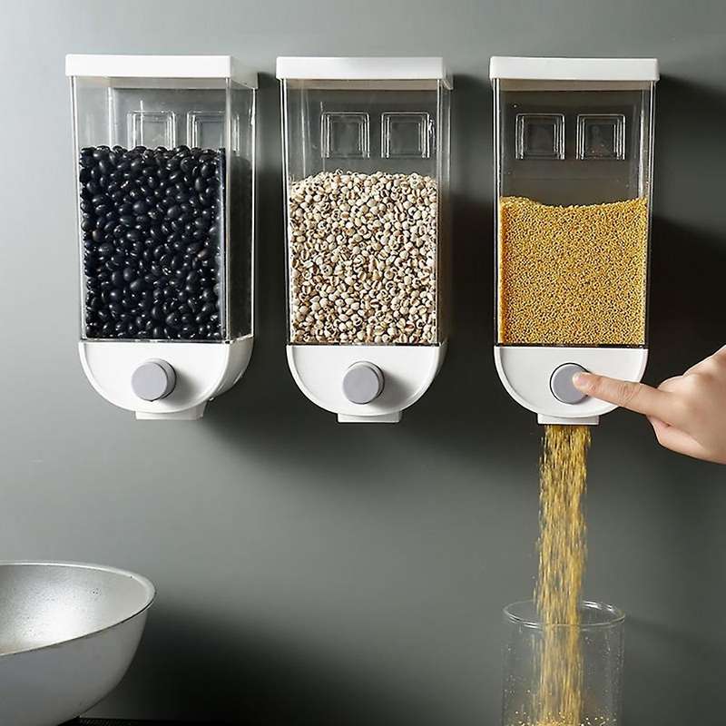 Wall Mounted Cereals Dispenser Grain Storage Box Airtight Food Storage Containers for Flour Sugar an
