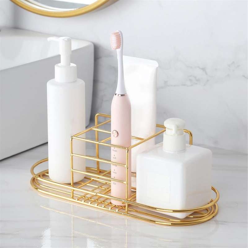 Wall Mounted Bathroom Razors Storage Rack Cosmetics Space Saving Stand Ventilated Iron Home Toothpas