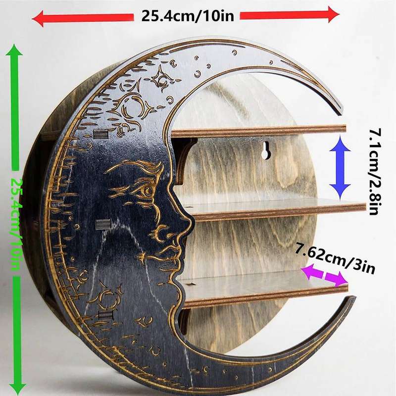 Wall Mounted Crystal Display Essential Oil Shelf Crescent Moon Shelf Wooden Moon Holder Wall Decor f