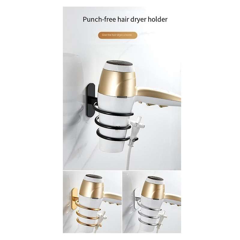Wall Mounted Hair Dryer Holder Spiral Hair Care Tools Hanging Rack Organizer for Blow Dryer Storage