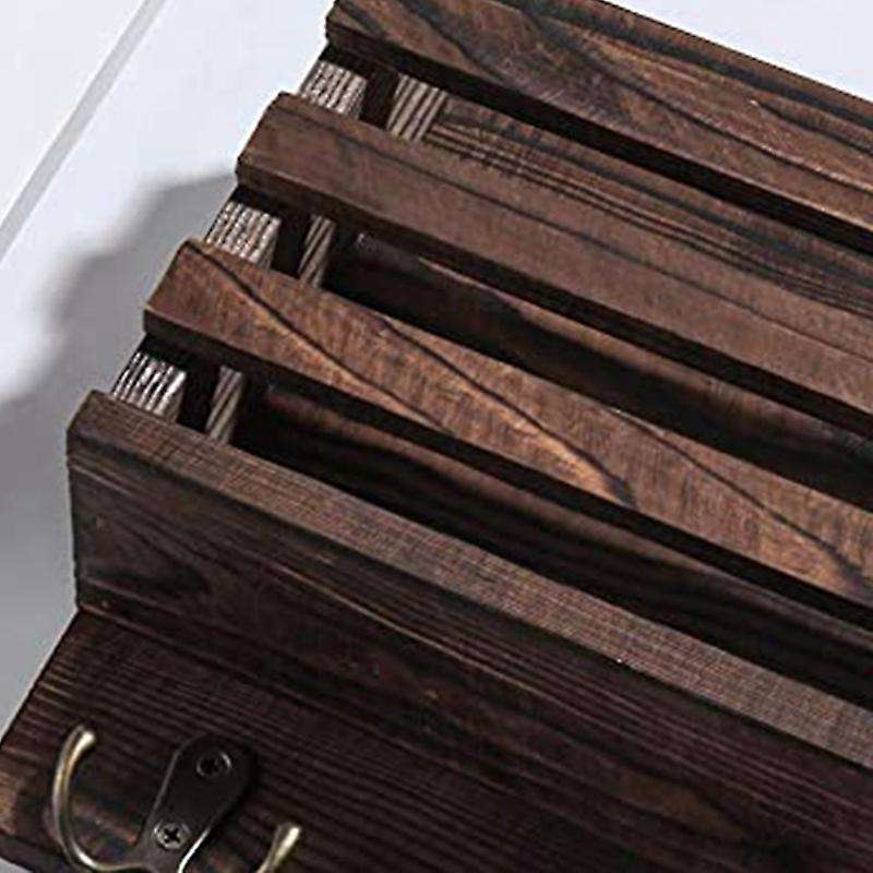 Wall Mounted Mail Holder Wooden Mail Sorter Organizer with 4 Double Key Hooks and A Floating Shelf