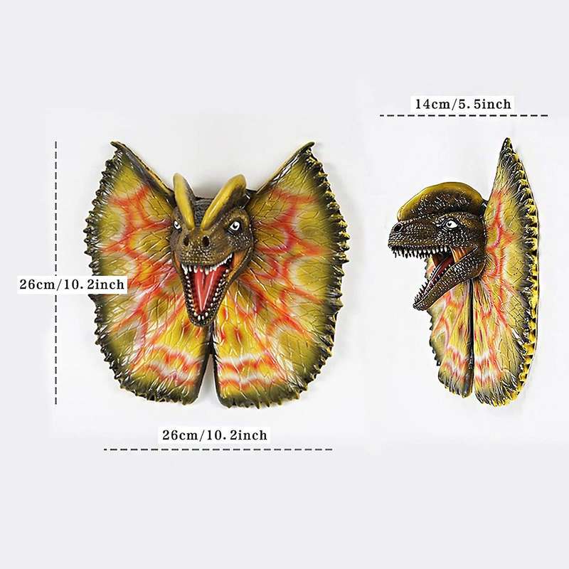 Wall Mounted Dinosaur Wall Bust Dinosaur Head Sculpture Wall Hanging Life-Like Figurine Latex Foam A