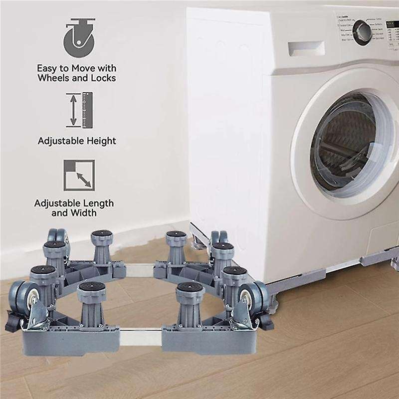Washing Machine Stand Adjustable Anti-Vibrator Laundry Base 4 Wheel with Brake Holder for Dryers and