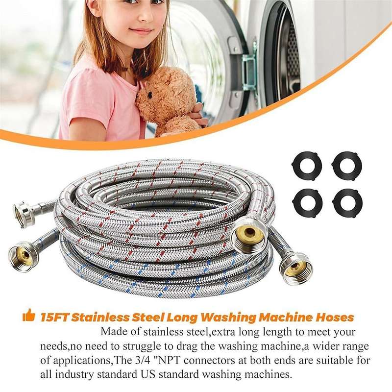 Washing Machine Hoses,Braided Stainless Steel Washer Hoses,Hot and Cold Water Lines 3/4 Inch Standar