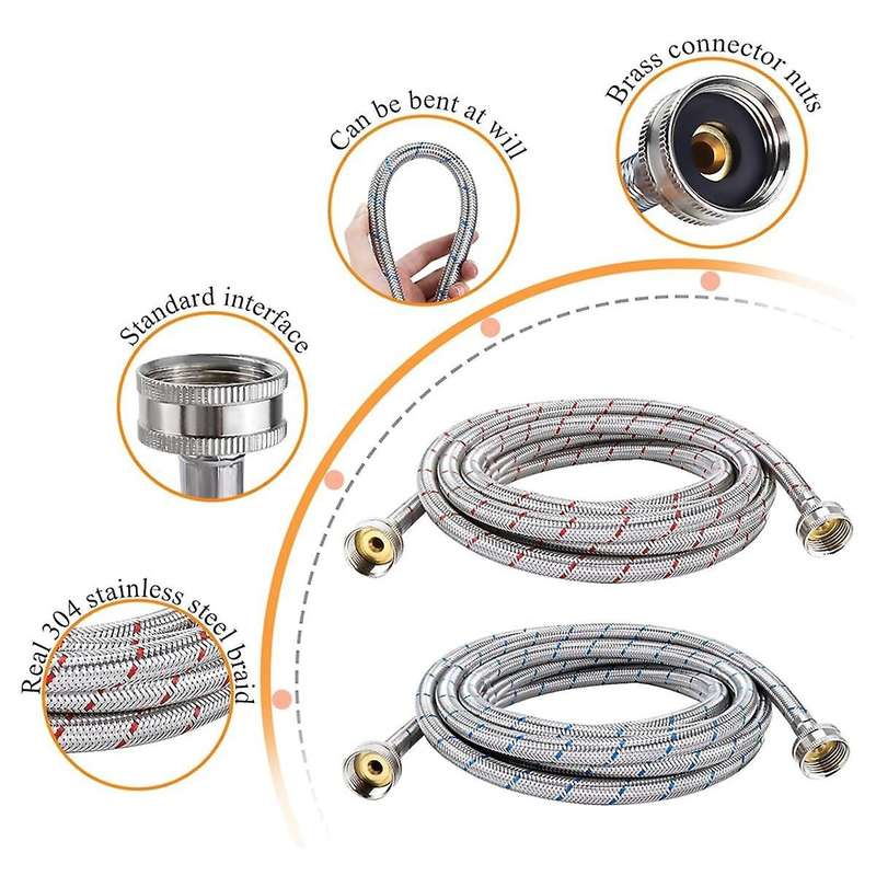 Washing Machine Hoses,Braided Stainless Steel Washer Hoses,Hot and Cold Water Lines 3/4 Inch Standar