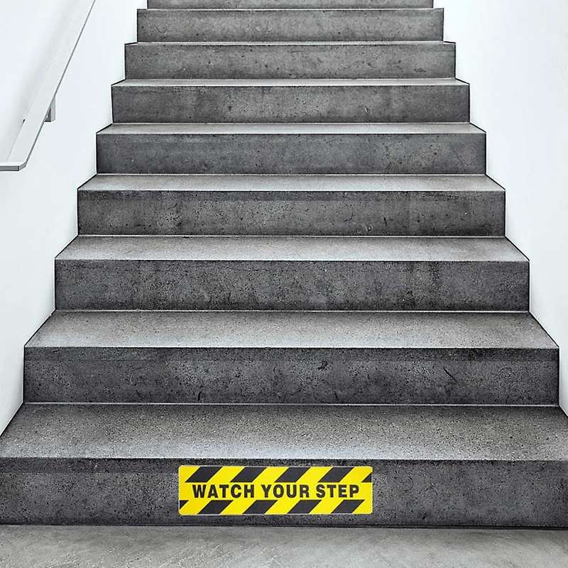 Watch Your Step Floor Stickers 6X24 Inch Warning Sign Sticker Floor Tape Anti Slip Abrasive Adhesiv