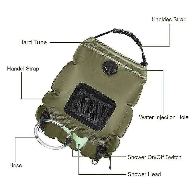 Water Bags for Outdoor Solar Hiking Bag 20L Heating Hydration Bag Hose Shower Head