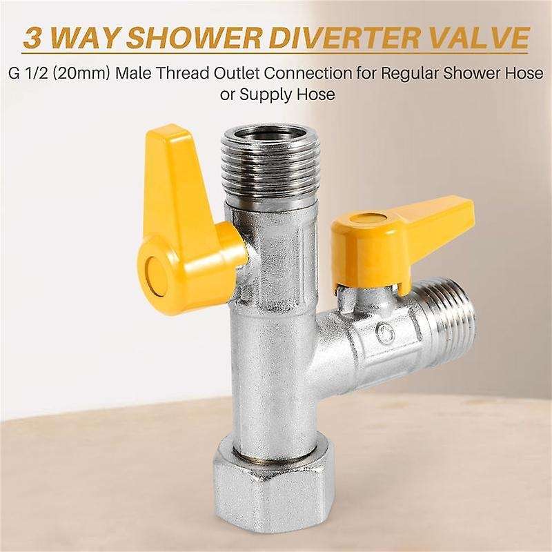 Water Diverter 3 Way Shower Diverter Valve T Adapter Shower Head Shut-off Valve for Showerhead And