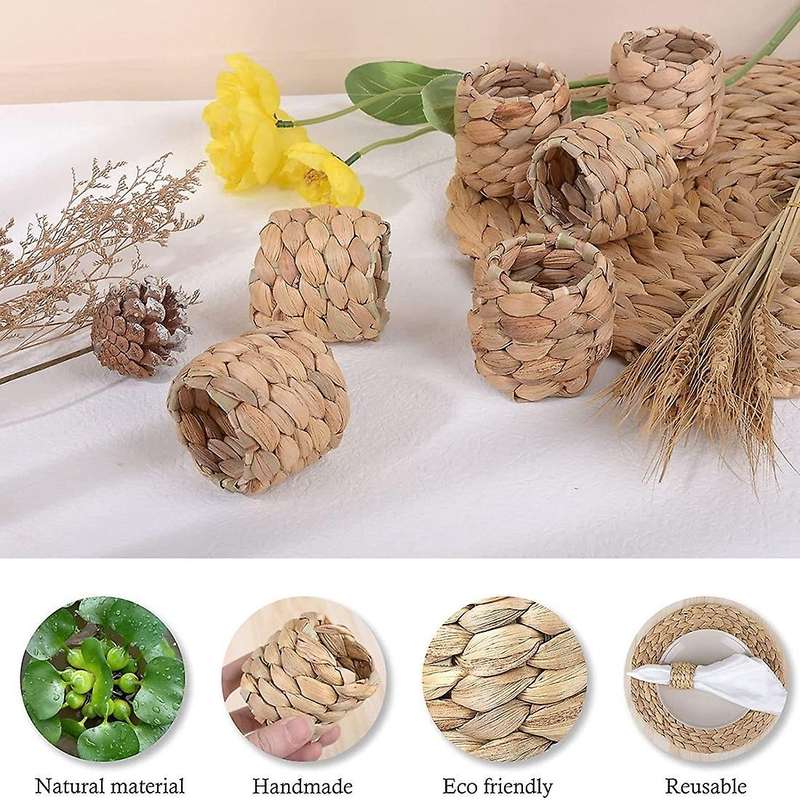 Water Hyacinth Napkin Rings Set Of 12, Hand-woven Farmhouse Napkin Rings, Rustic Napkin Rings for B