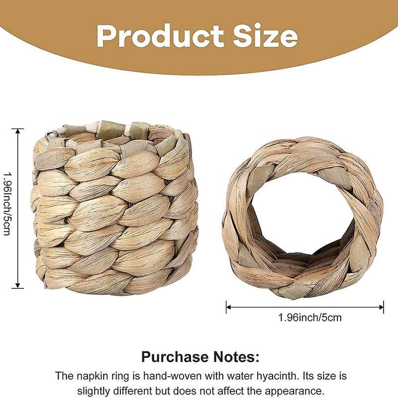 Water Hyacinth Napkin Rings Set Of 12, Hand-woven Farmhouse Napkin Rings, Rustic Napkin Rings for B