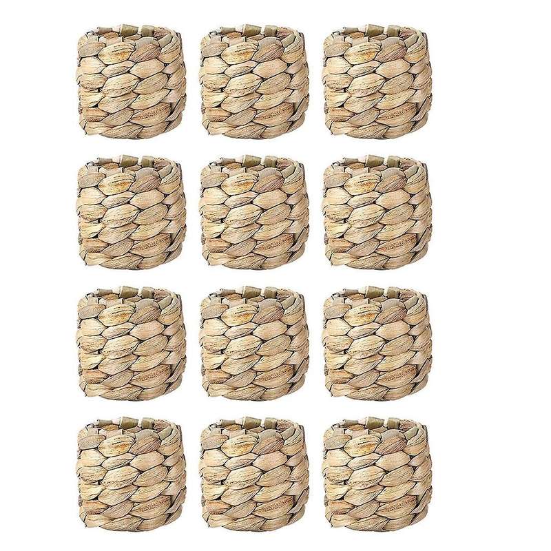 Water Hyacinth Napkin Rings Set Of 12, Hand-woven Farmhouse Napkin Rings, Rustic Napkin Rings for B