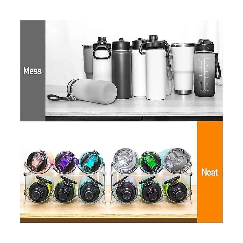 Water Organizer for Cabinet, 2 Packs Stackable Plastic Water Holder, Wine Racks for Kitchen Fridge
