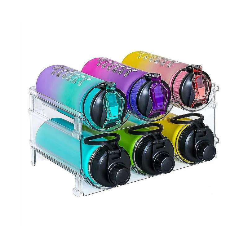 Water Organizer for Cabinet, 2 Packs Stackable Plastic Water Holder, Wine Racks for Kitchen Fridge