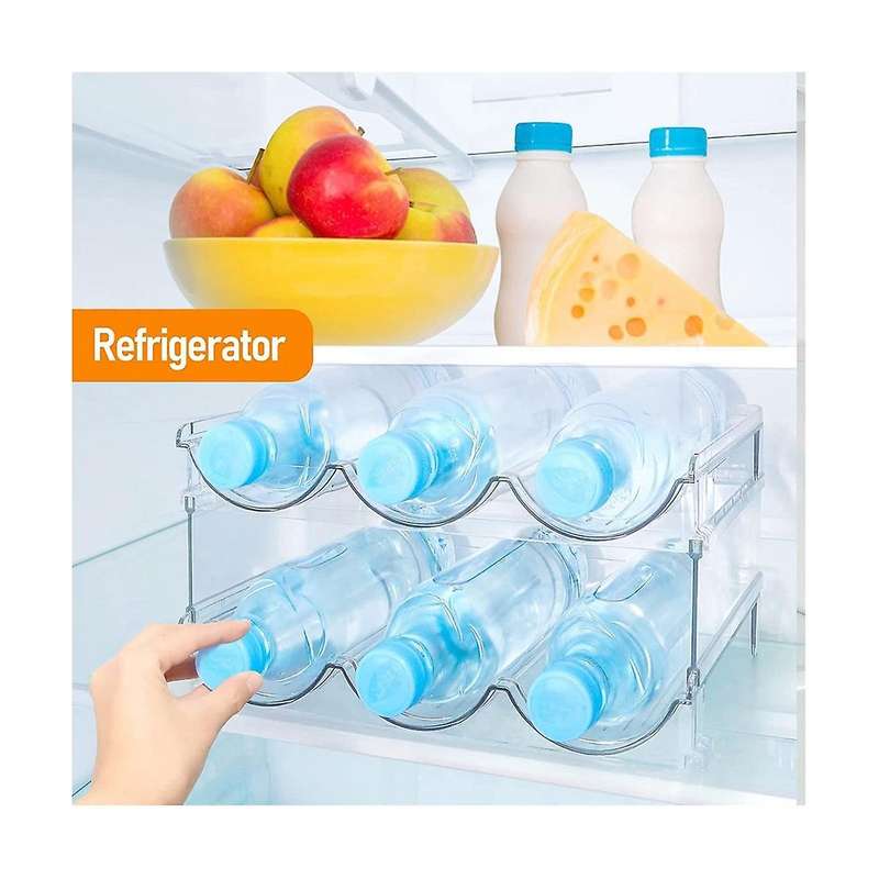 Water Organizer for Cabinet, 2 Packs Stackable Plastic Water Holder, Wine Racks for Kitchen Fridge