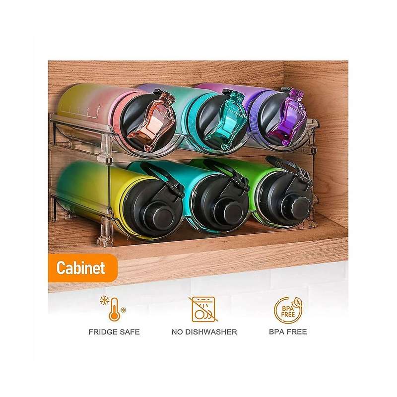 Water Organizer for Cabinet, 2 Packs Stackable Plastic Water Holder, Wine Racks for Kitchen Fridge