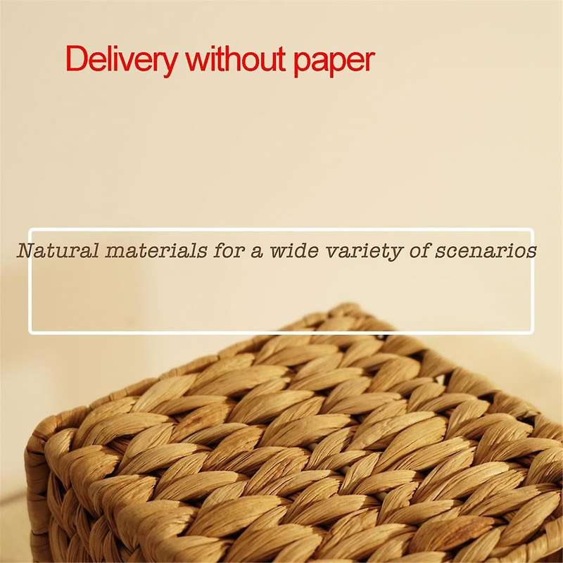 Water Hyacinth Handwoven Tissue Box Cover, Handmade Wicker Napkin Box Holder, Rustic Decorative on T