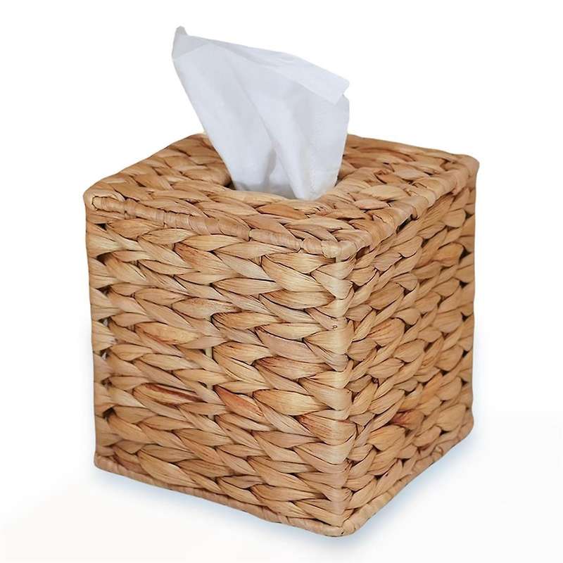 Water Hyacinth Handwoven Tissue Box Cover, Handmade Wicker Napkin Box Holder, Rustic Decorative on T
