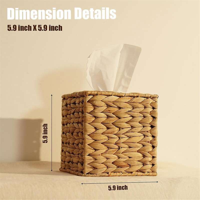 Water Hyacinth Handwoven Tissue Box Cover, Handmade Wicker Napkin Box Holder, Rustic Decorative on T