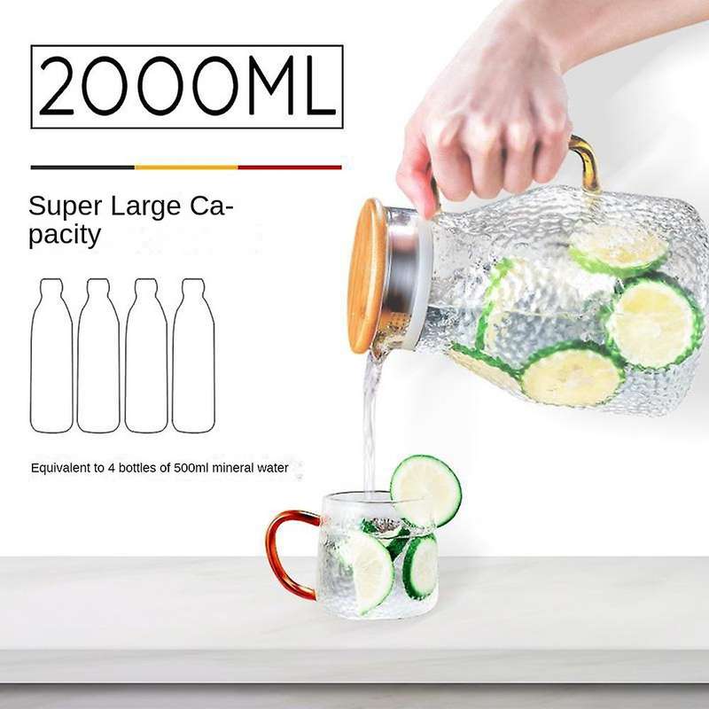 Water Pitcher Glass Water Pot 2000ml Heat Resistant Water Jug and Glass Set Square Boiling for Tea