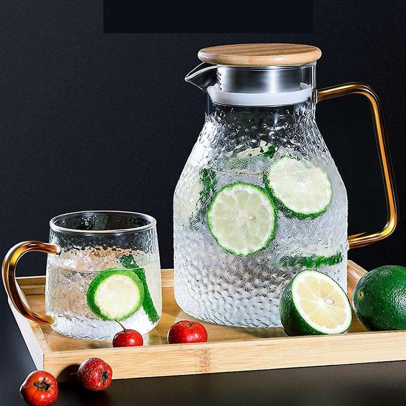 Water Pitcher Glass Water Pot 2000ml Heat Resistant Water Jug and Glass Set Square Boiling for Tea