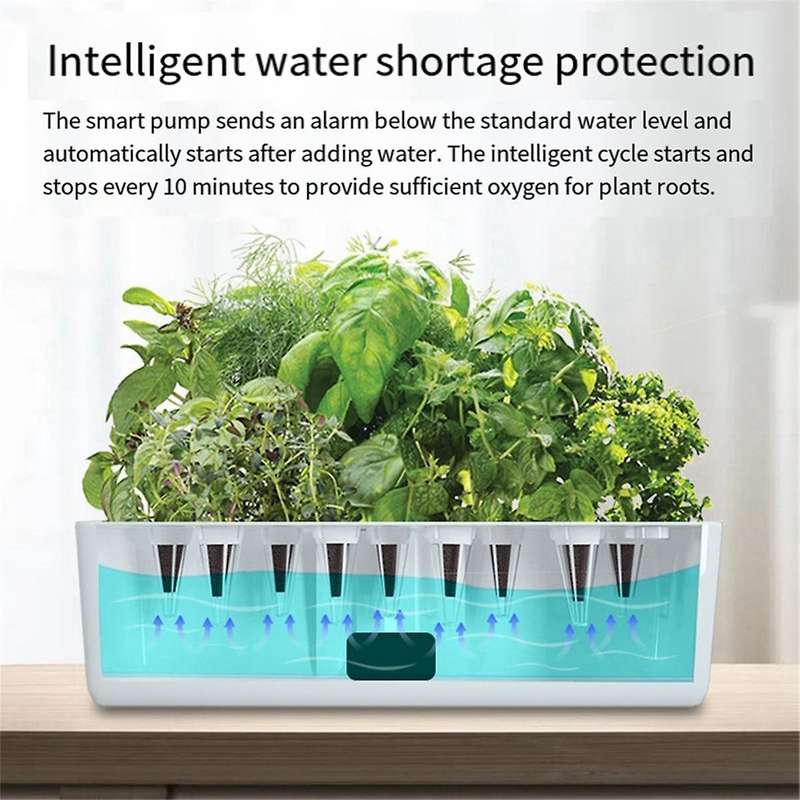 Water Pump Smart Hydroponics Growing System Indoor Garden Kit 9 Pods Automatic Timing with Height Ad