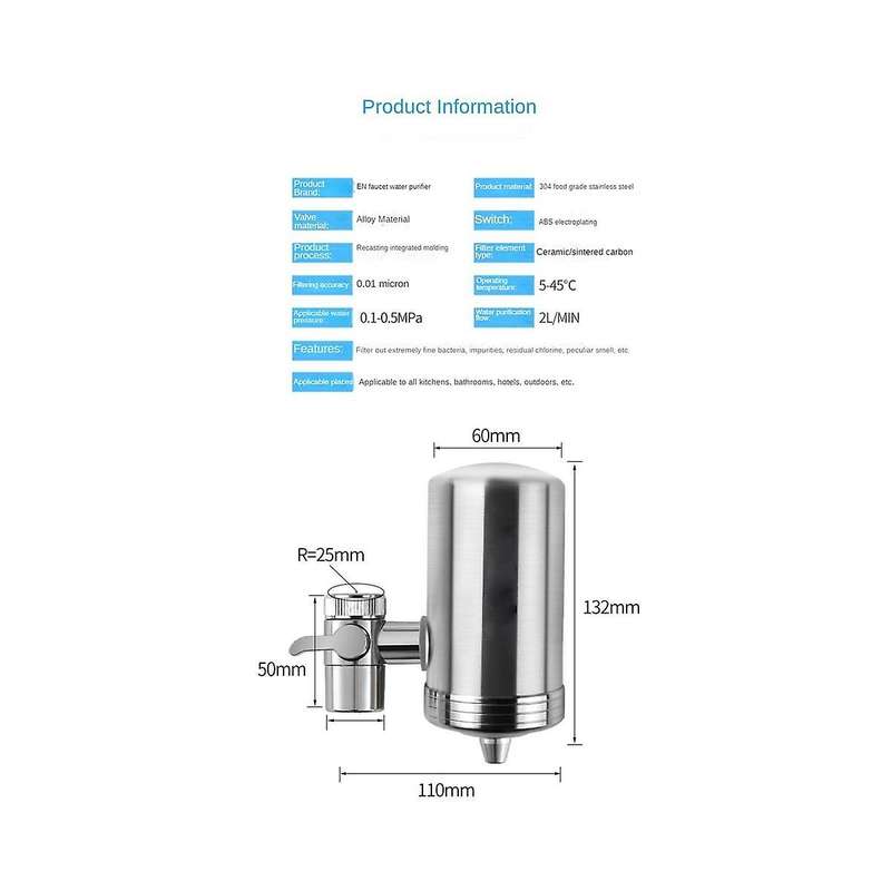 Water Purifier Kitchen Stainless Steel Faucets Remove Water Pollutants Ceramic Filter Elements Water