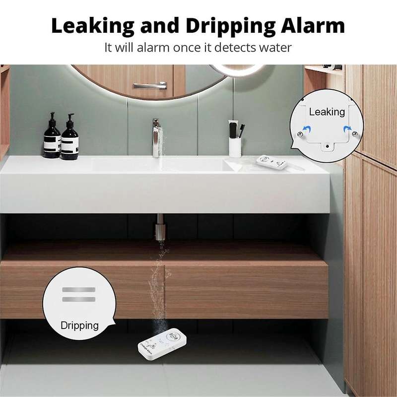 Water Sensor 90dB Alarm Water Leak Detector Alert Monitoring of Leaks and Drip Alarm for Kitchen Bat