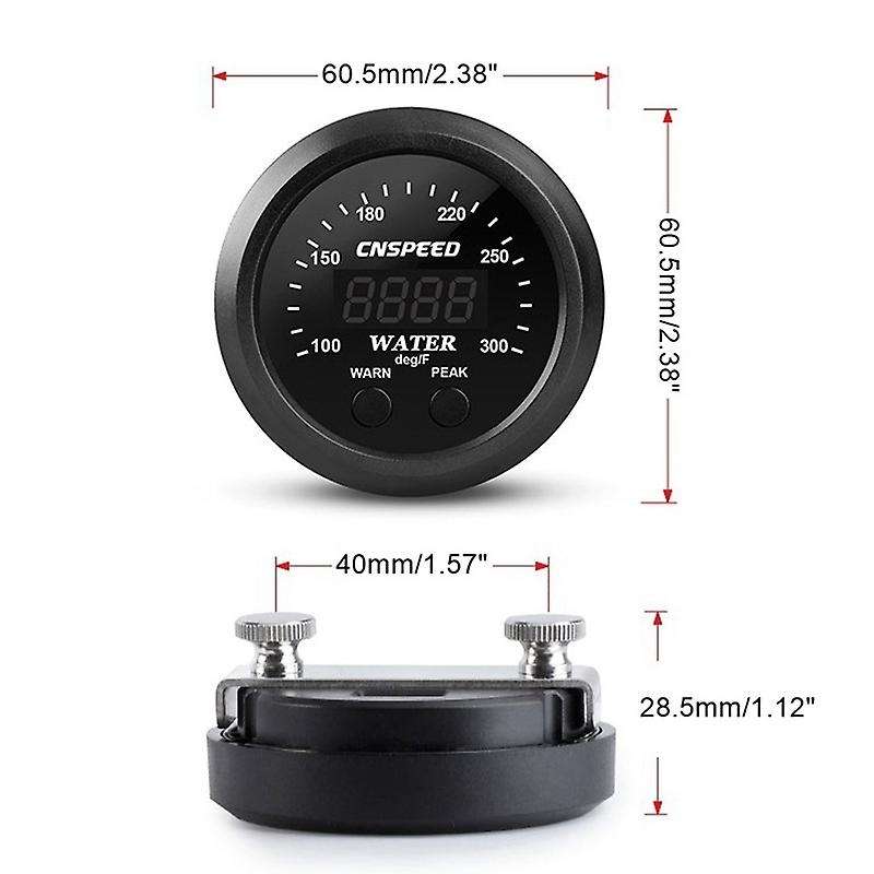 Water Temp Gauge Digital Display 12V Ultra-Thin Universal Water Temperature Meter with Sensor LED In