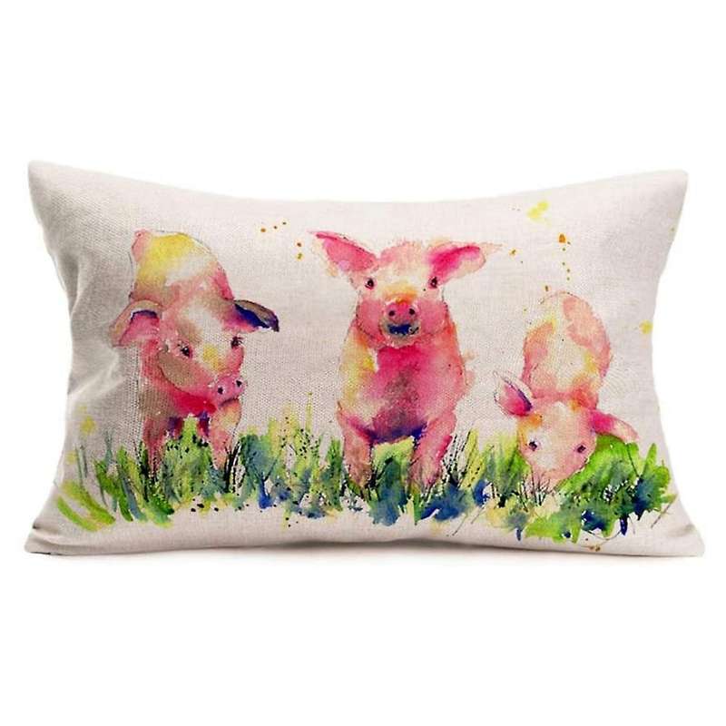 Watercolor Animal Cushion Cover Pattern Pillow Covers Farmhouse Decorative Rectangular 12X20 Pillow