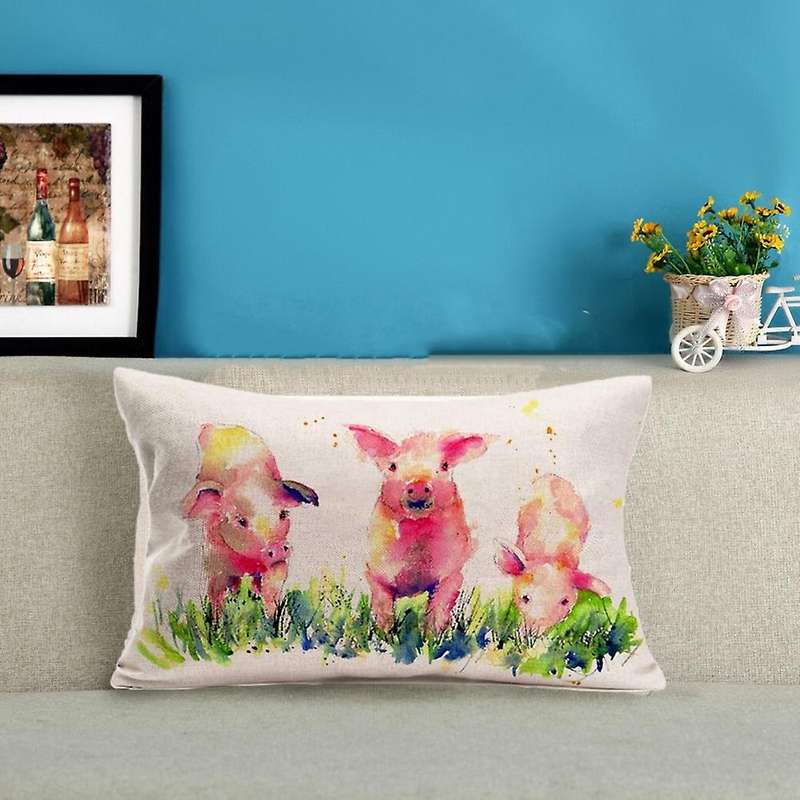 Watercolor Animal Cushion Cover Pattern Pillow Covers Farmhouse Decorative Rectangular 12X20 Pillow