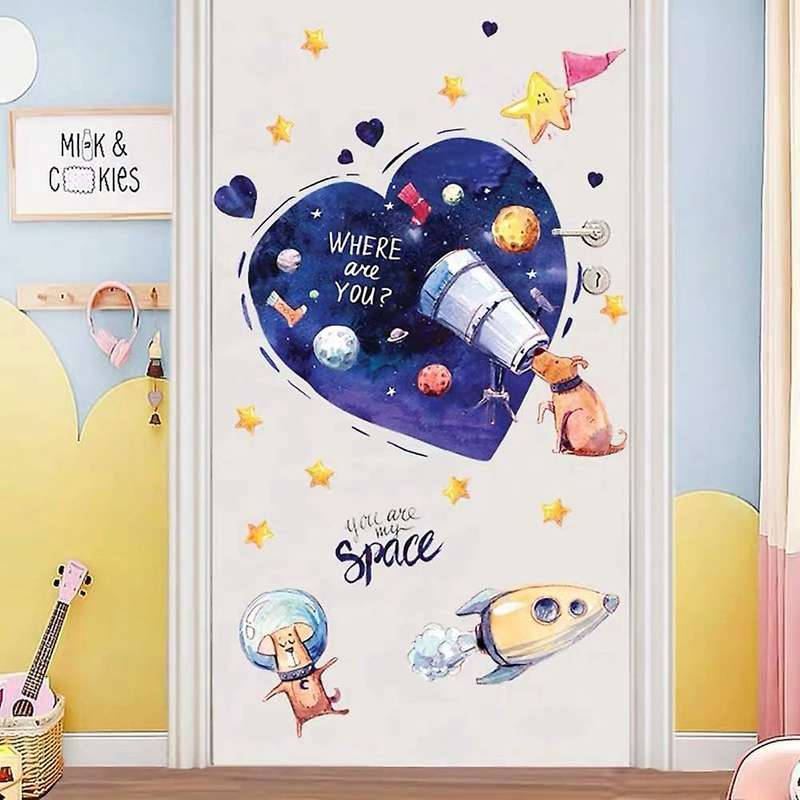 Watercolor Wandsticker Space Murals Wall Decal Baby Blue Room Planets Star Stickers Wall Decor for