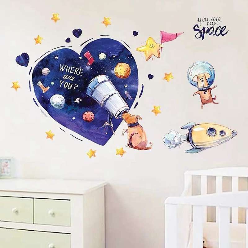 Watercolor Wandsticker Space Murals Wall Decal Baby Blue Room Planets Star Stickers Wall Decor for