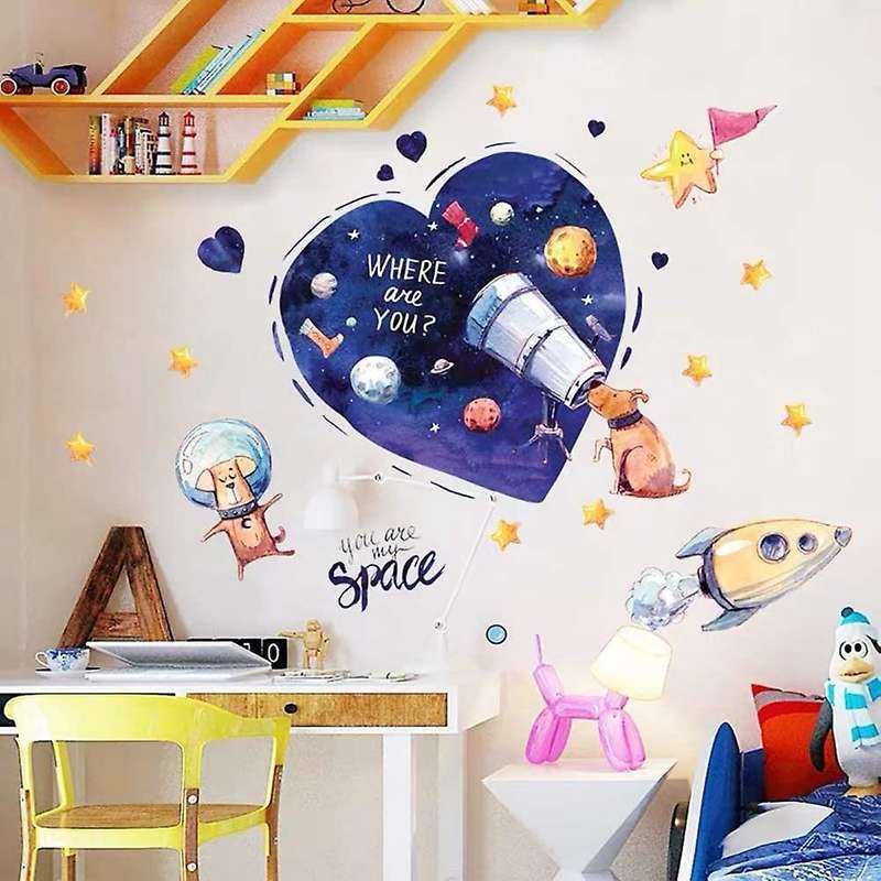 Watercolor Wandsticker Space Murals Wall Decal Baby Blue Room Planets Star Stickers Wall Decor for