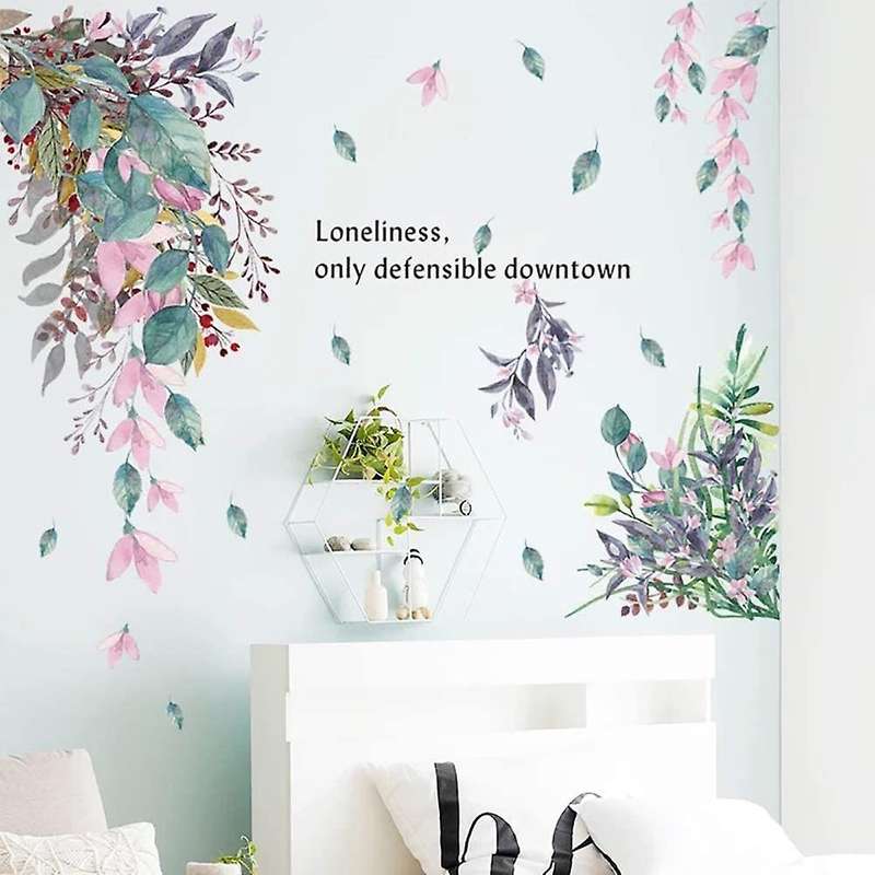 Watercolor Wall Decals Murals Wall Stickers Kids Plant Blossom Flowers Stickers Wall Deco for Bedro